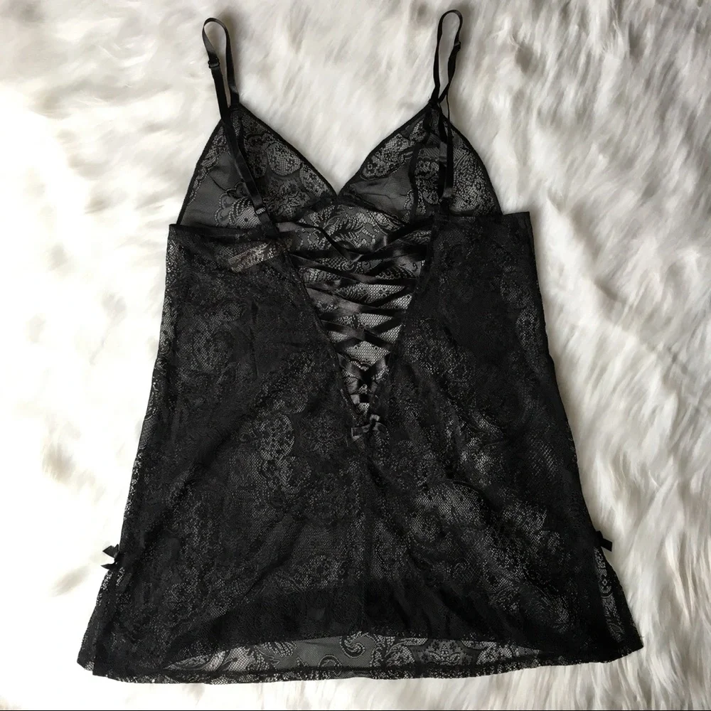 Victoria's Secret black lace teddy back lacing